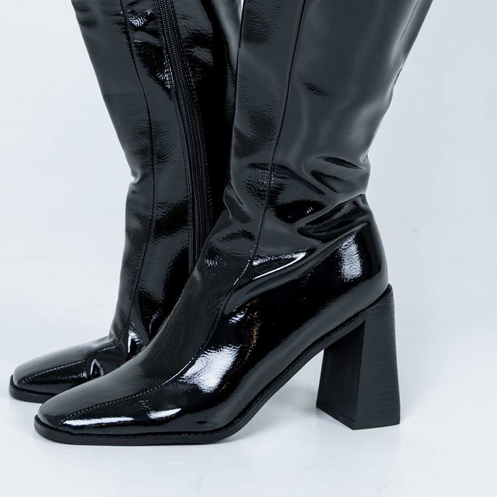 PRINCESS POLLY Black Patent Leather Knee-High Women's Boots ~ NWOT - Picture 8 of 14